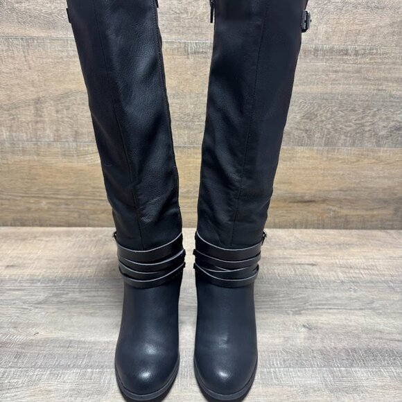 Madden Girl Dash Black Faux Leather Knee High Boots Women's Size 7 - Picture 2 of 7